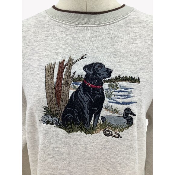 Black Labrador Ivory Crew Neck Sweatshirt Embroidered Crewneck Size Large - Picture 3 of 9